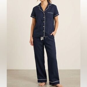 J. Crew Blue Pajama Set with White Trim